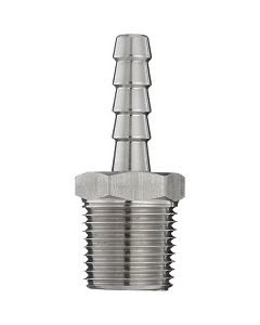 3/16" ID Hose x 1/8" NPT Thread Straight Stainless Steel Barbed Fitting