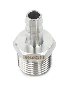 3/8" ID Hose x 1/2" NPT Thread Stainless Steel Barbed Fitting