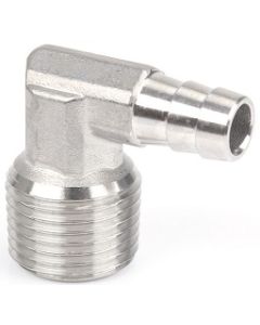 3/8" Hose Barb x 1/4 NPT Male Thread | 316 Stainless Steel 90 Degree Elbow Fitting