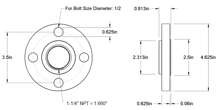 1-1/4" NPT Face Flange Specs