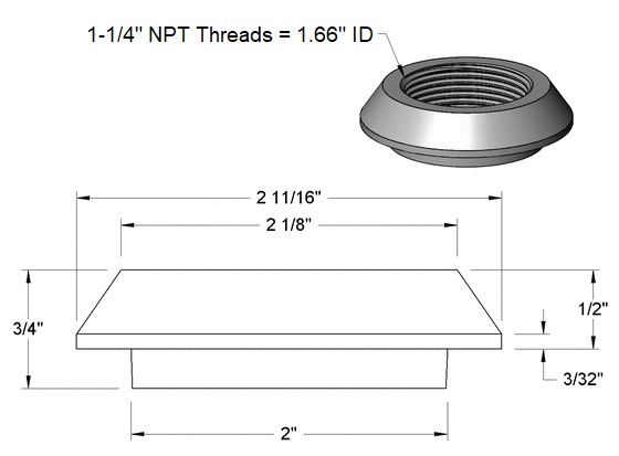 1-1/4" NPT Carbon Steel Weld Bung Spud Specs