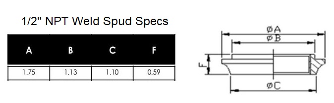 1/2" NPT Weld Spud Specs