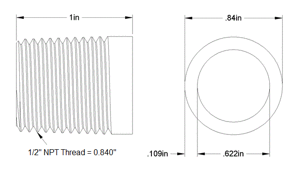1/2 NPT x 1" Top Nipple Specs
