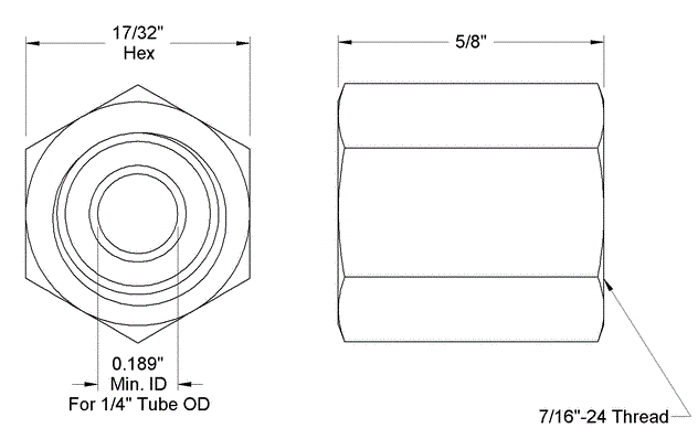 1/4" OD Tube Inverted Coupling Specs