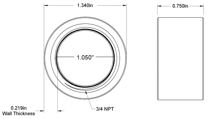 5 Pezzi) Raccordo Mezzo Giunto Filettato NPT 3/4&Prime; In Alluminio 6061 &ndash; Per Saldatura