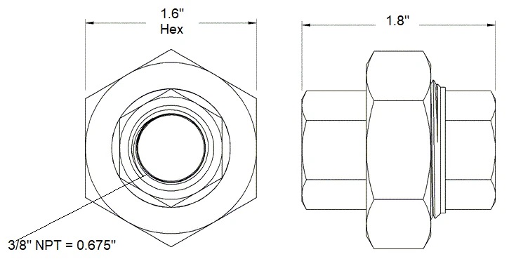 3/8" 316 SS HP Union Specs