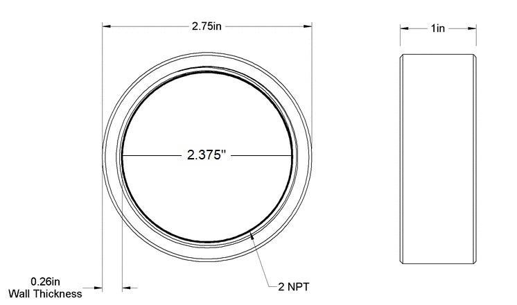 2 Inch NPT Female Aluminum Weld-On Pipe Bung Fitting TB Anodized